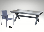 [Obrázek: Hliníkový rozkládací stůl Gerardo 205/265cm a 8 stohovatelných polstrovaných křesel Jony]