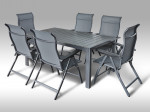 [Obrázek: Kovový zahradní nábytek: stůl Jerry 160cm tmavě šedý a 6 polohovacích křesel Sardinia]