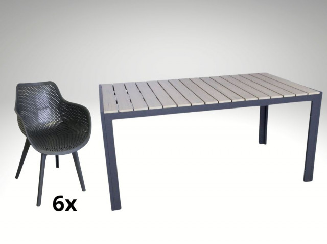 [Obrázek: Hliníkový nábytek:stůl Jersey 160cm pískový a 6 designových křesel Jasper #1